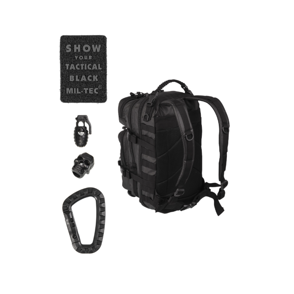 Sac à dos tactique US Assault petit, 20L, noir de Mil-Tec avec rembourrage en mousse EVA et plusieurs compartiments
