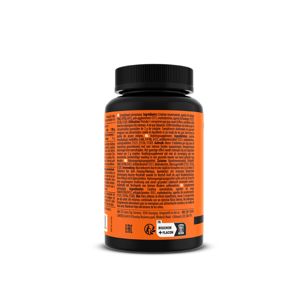 Complément alimentaire Créatine Monohydrate 3000mg en 200 tablettes QNT pour amélioration des performances physiques et récupération musculaire rapide