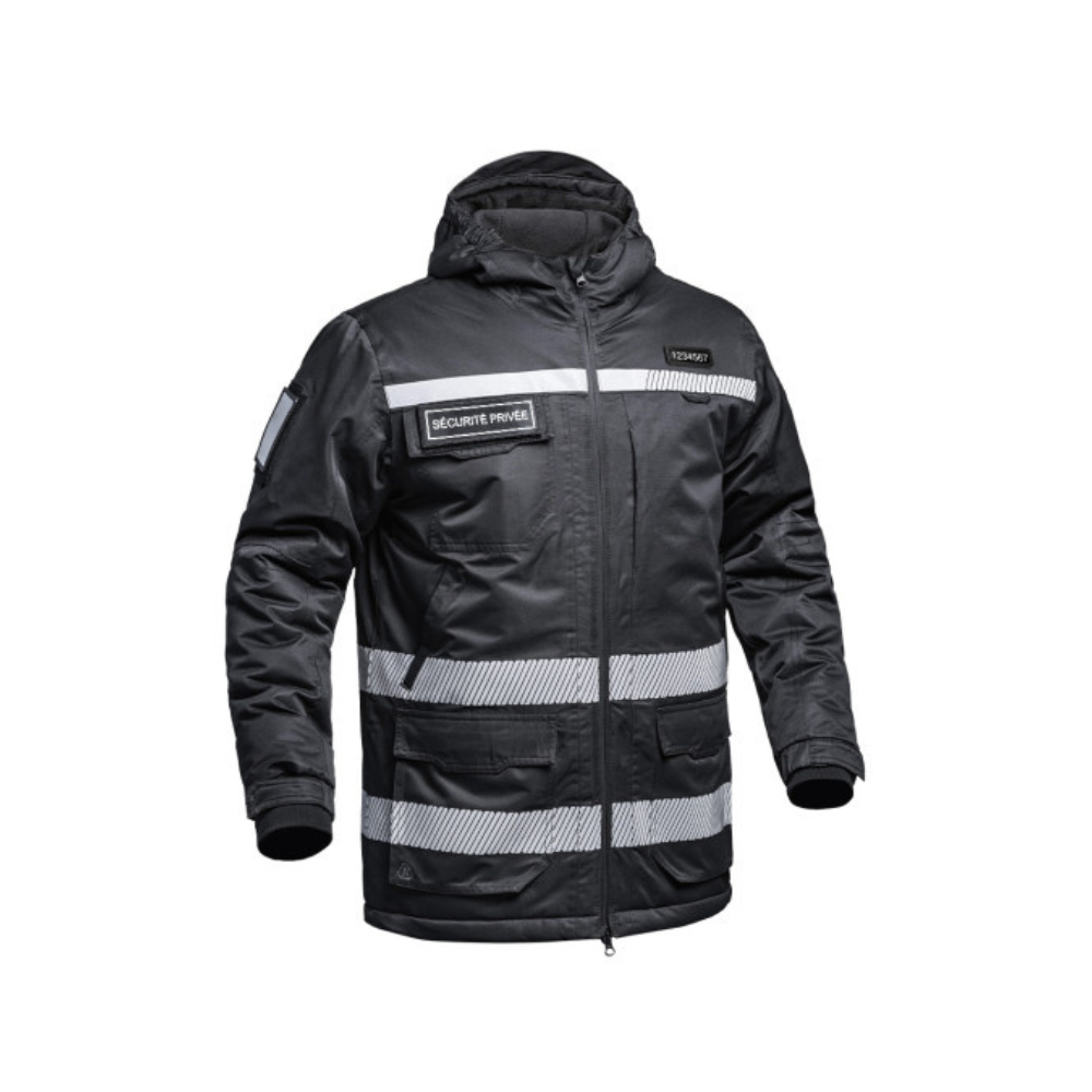 Parka noire Hardshell SÉCU-ONE WF 150 HV-TAPE pour sécurité privée - A10 Equipment