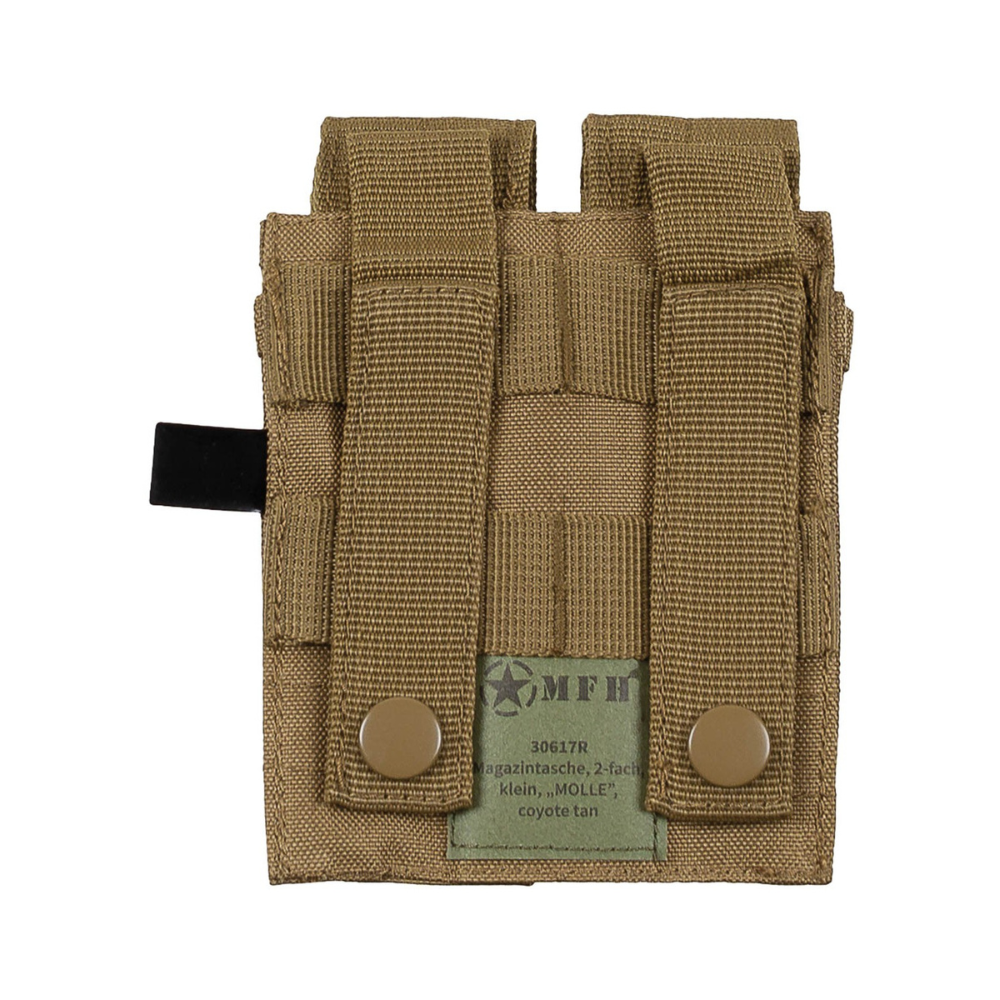 Porte-chargeurs double PA Tan MFH avec fermeture velcro et boucles de fixation Molle, en polyester 100%