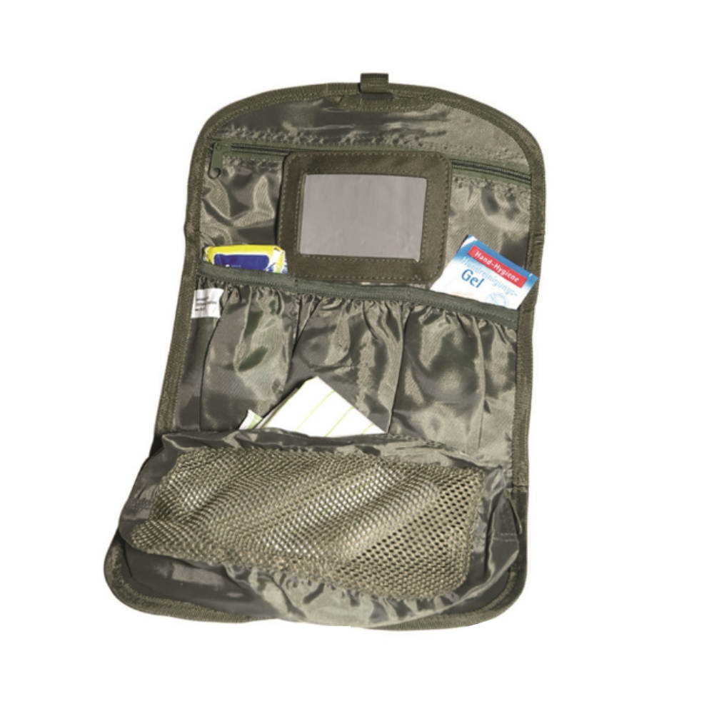 Olive verte trousse de toilette anglaise Mil-Tec en polyester avec plusieurs compartiments