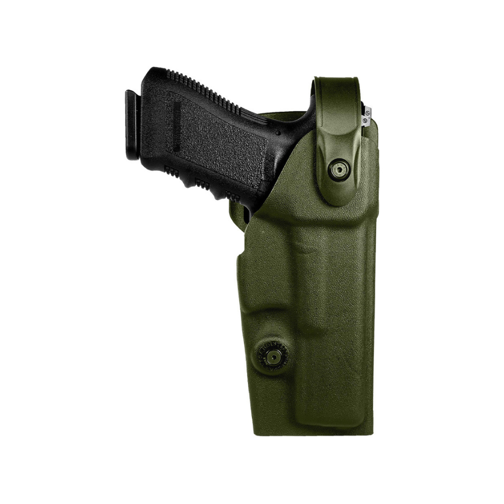 Holster droitier Vegatek Duty VKD804 pour Glock 17/19/22/23 de Vega, en polymère injecté thermo-moulé, avec revêtement intérieur et rétention anti-arrachement