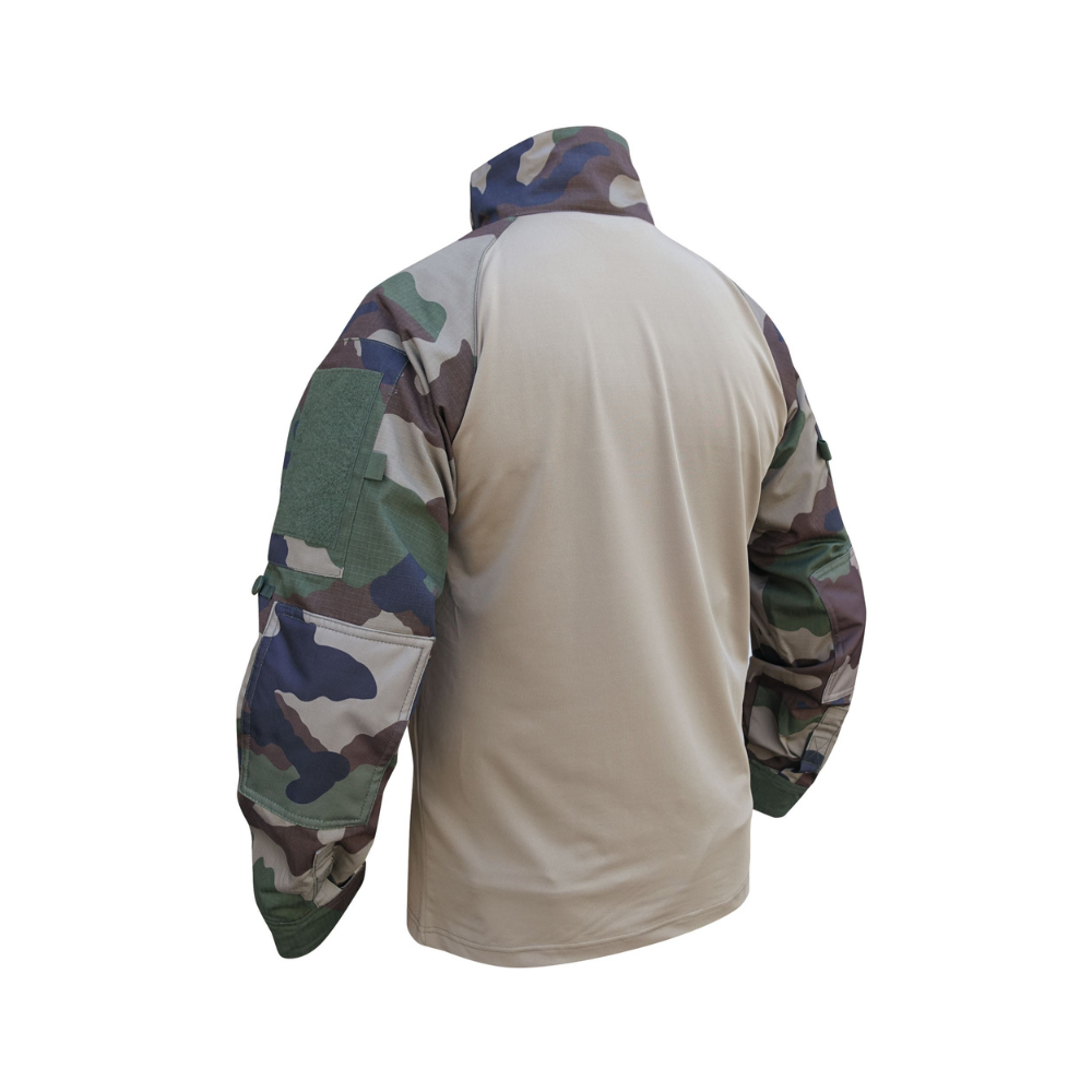 Chemise de combat type UBAS en polyester CAM CE avec poches zippées et empiècements aux coudes