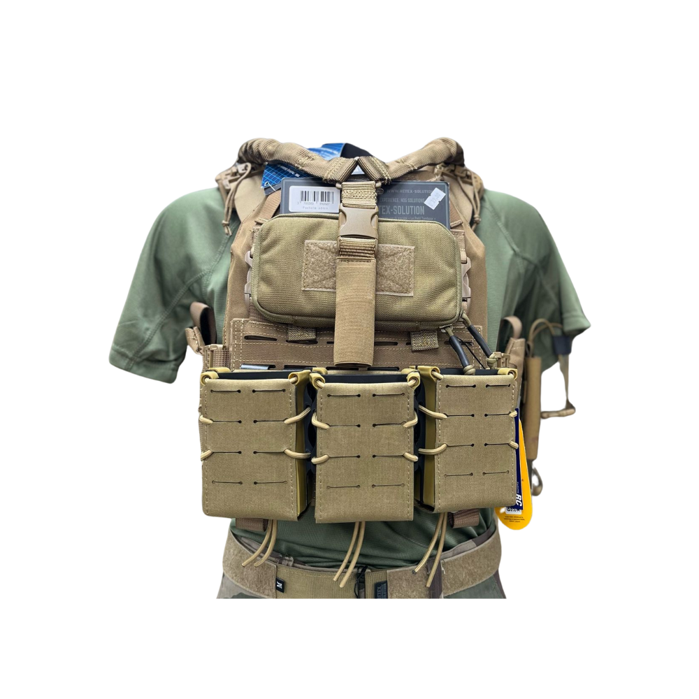 Pack gilet tactique complet 2.0 avec porte plaques, porte chargeurs, poche pour téléphone, sangle et porte radio
