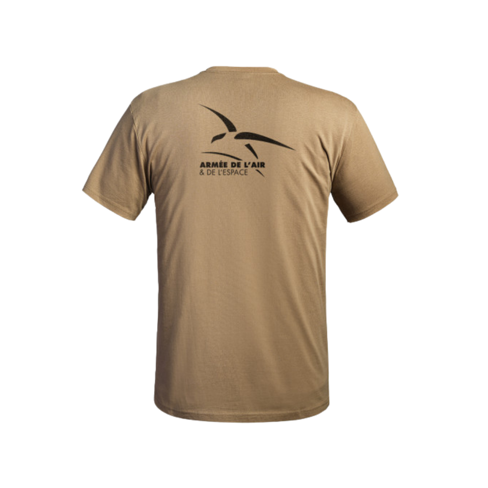 T-shirt Strong Armée de l'Air de l'Espace en couleur tan, de marque A10 Equipment, en coton, avec logo sur le cœur et au dos