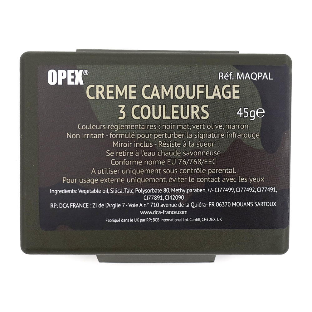 Palette camouflage Opex 3 couleurs noir, vert, brun avec miroir intégré