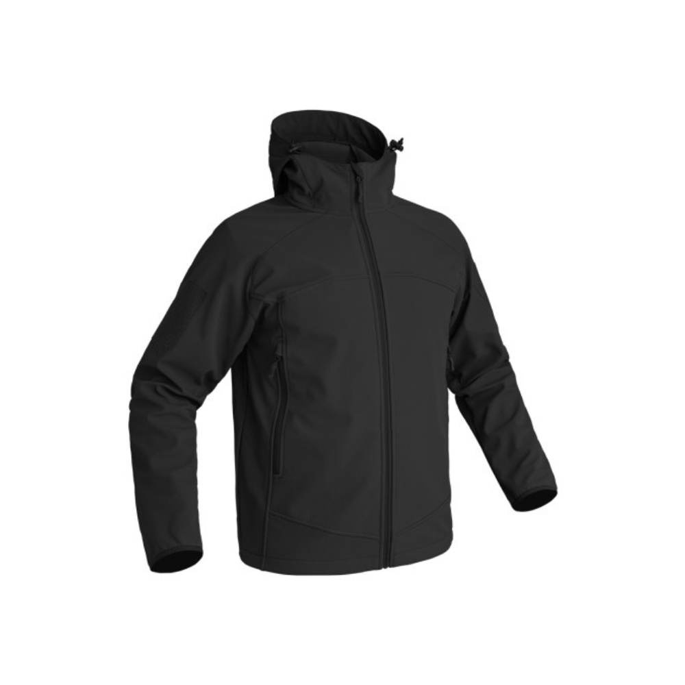 Veste softshell Instructor noir de la marque A10 Equipment, imperméable, respirante et coupe-vent avec doublure polaire et technologie Soft-Shell 3 layers pour une fonctionnalité, résistance et confort