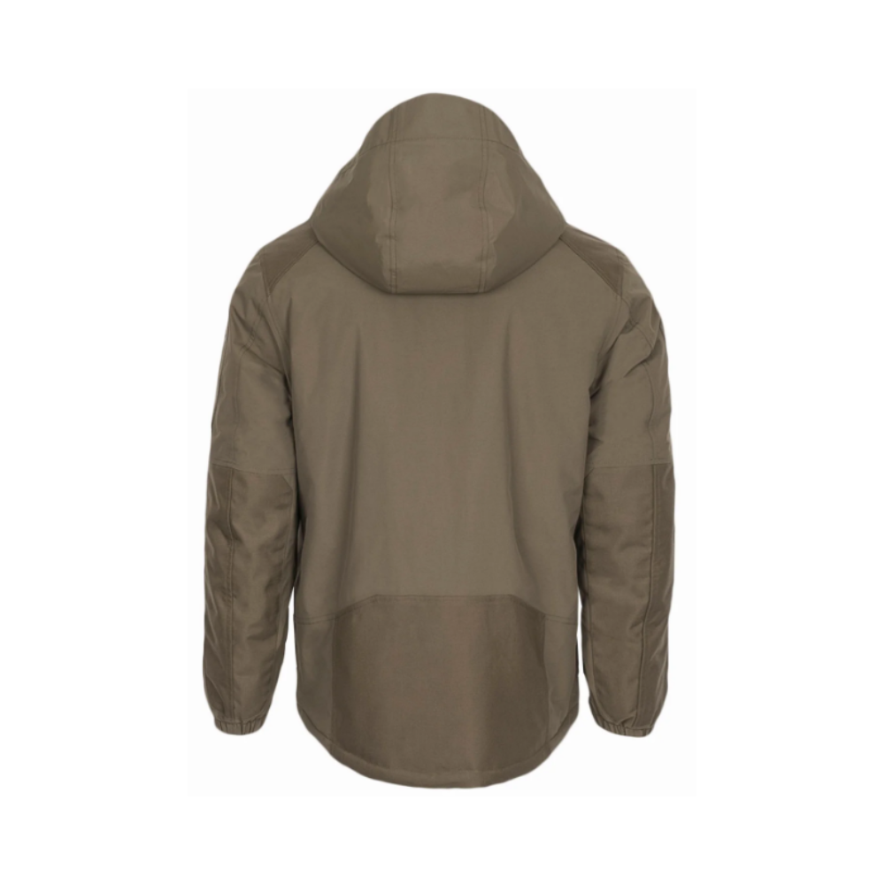 Veste d'hiver imperméable et respirante STOIRM Tactical en vert olive avec isolation Primaloft, renfort Cordura et capuche pliable compatible avec un casque, de la marque Highlander