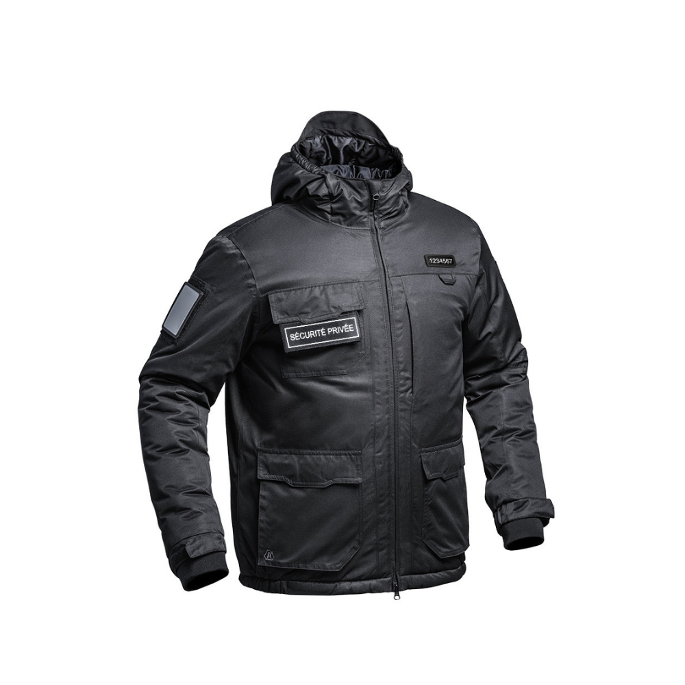 Blouson Hardshell SÉCU-ONE WF 150 Flap Sécurité Privée noir d'A10 Equipment avec technologies HEAT PROTECT et HARD-SHELL pour une protection thermique et imperméabilité optimale.