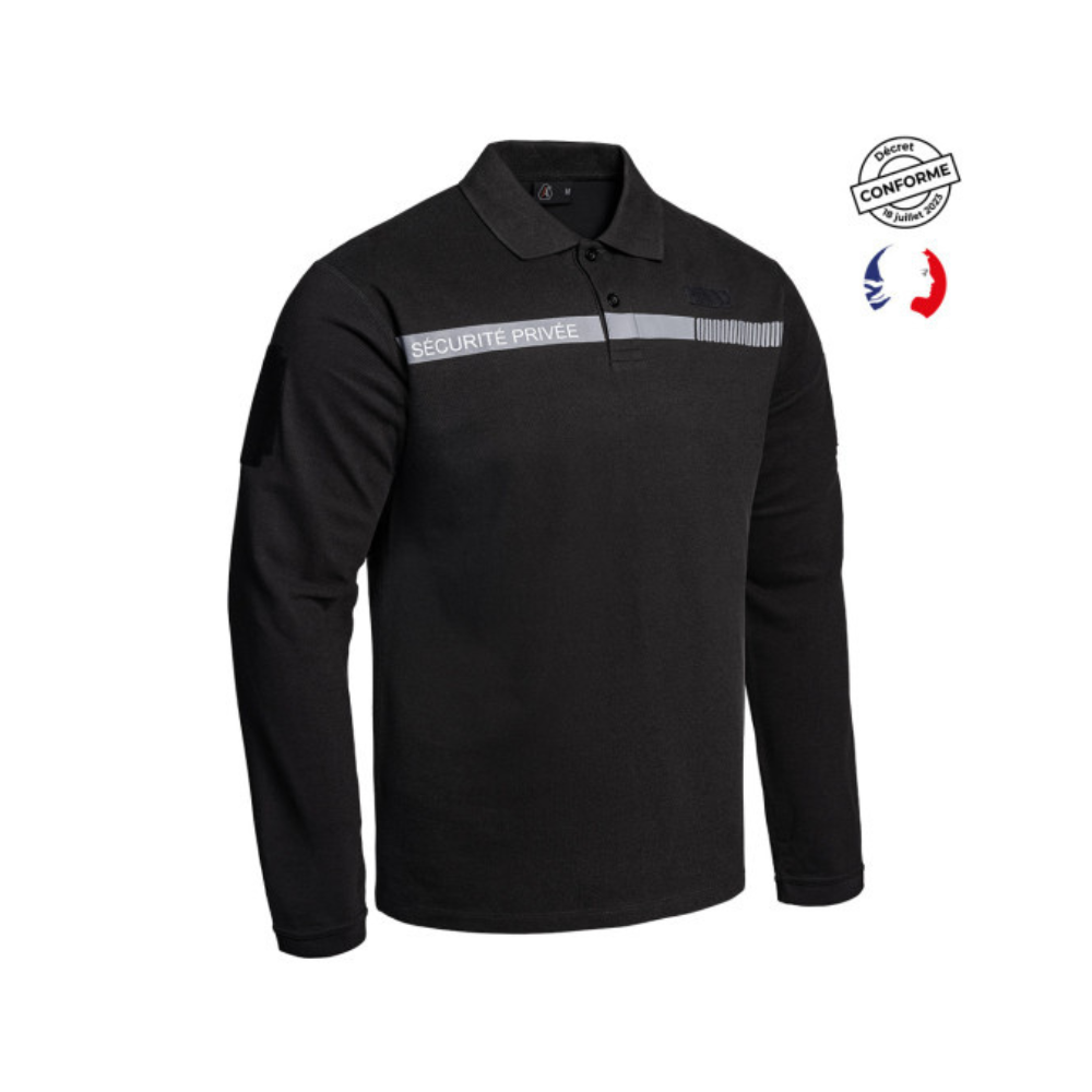 Alt tag SEO optimisé pour le polo manches longues SÉCU-ONE pour la sécurité privée d'A10 Equipment, résistant, ergonomique et fonctionnel