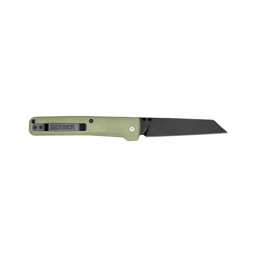 Gerber Pledge Lichen Green, couteau pliant polyvalent avec lame noire en acier et manche texturé vert lichen