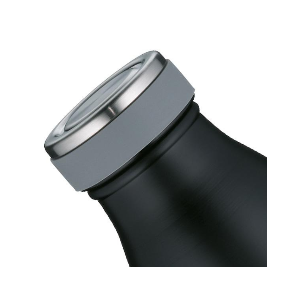 Gourde Thermos Thermocafe de 750ml de couleur noir mat, isolée sous vide, en acier inoxydable, compatible avec les boissons gazeuses, qui garde les boissons chaudes pendant 12 heures