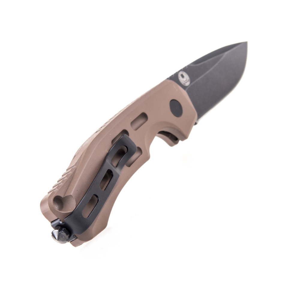 Alt tag pour un couteau pliant Thunder Storm Auto Coyote de Boker Plus, léger et minimaliste parfait pour le transport quotidien