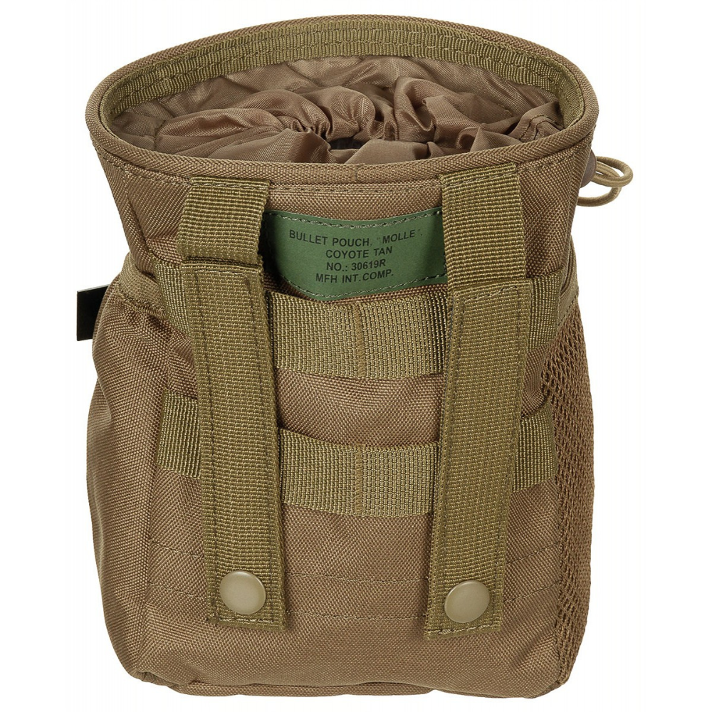 Poche de délestage Molle Coyote Tan de MFH avec cordon élastique, fermeture velcro, poches latérales et grand compartiment frontal