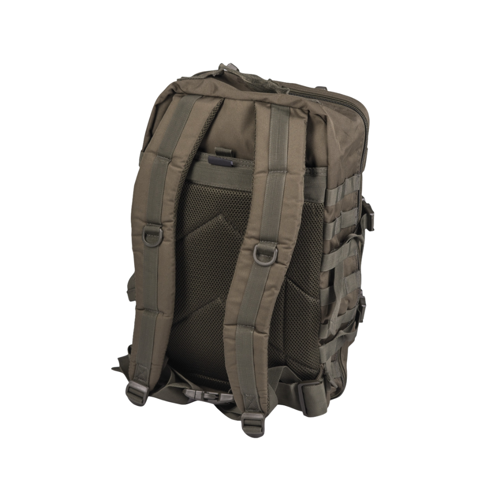 Sac à dos Mil-Tec US Assault Large 36L en polyester résistant avec rembourrage en mousse EVA, diverses poches et fixations, et compartiment pour hydropack