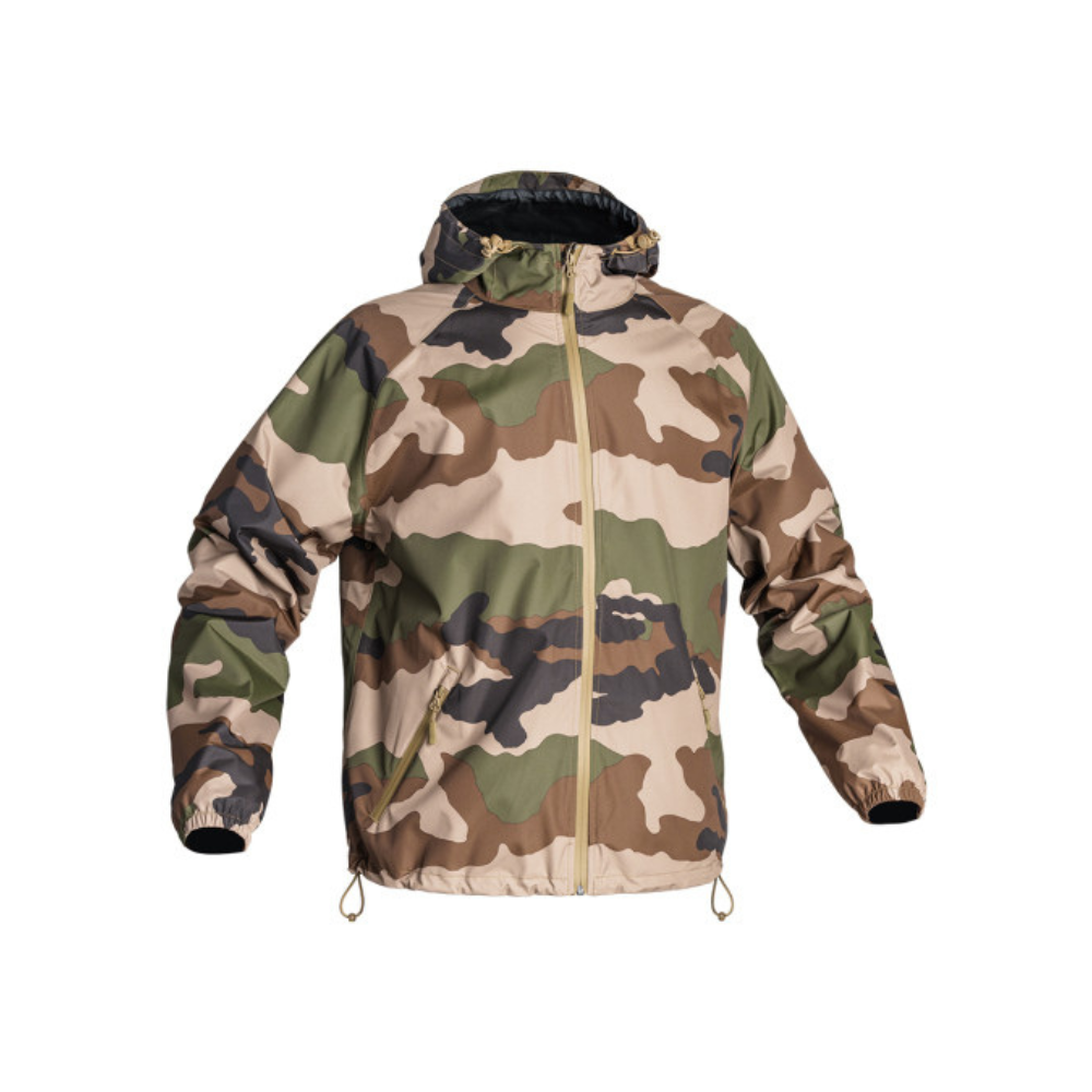 Veste imperméable courte Lightshell Rain Protect en tissu Ripstop, technologie Light-Shell, couleur camo, marque A10 Equipment