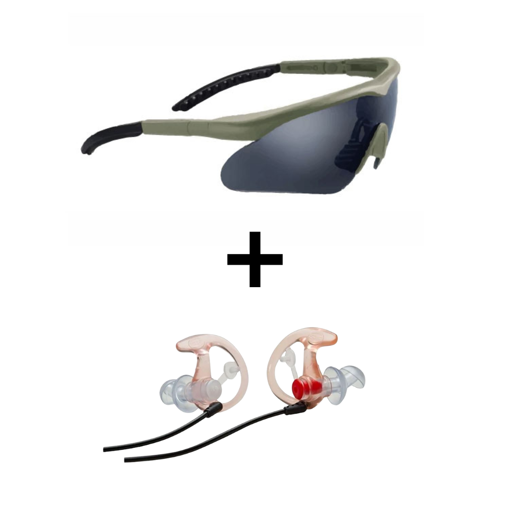 Pack de protection individuelle de tir 2.0 incluant des lunettes balistiques Raptor et un casque anti-bruit Pro-X Supreme