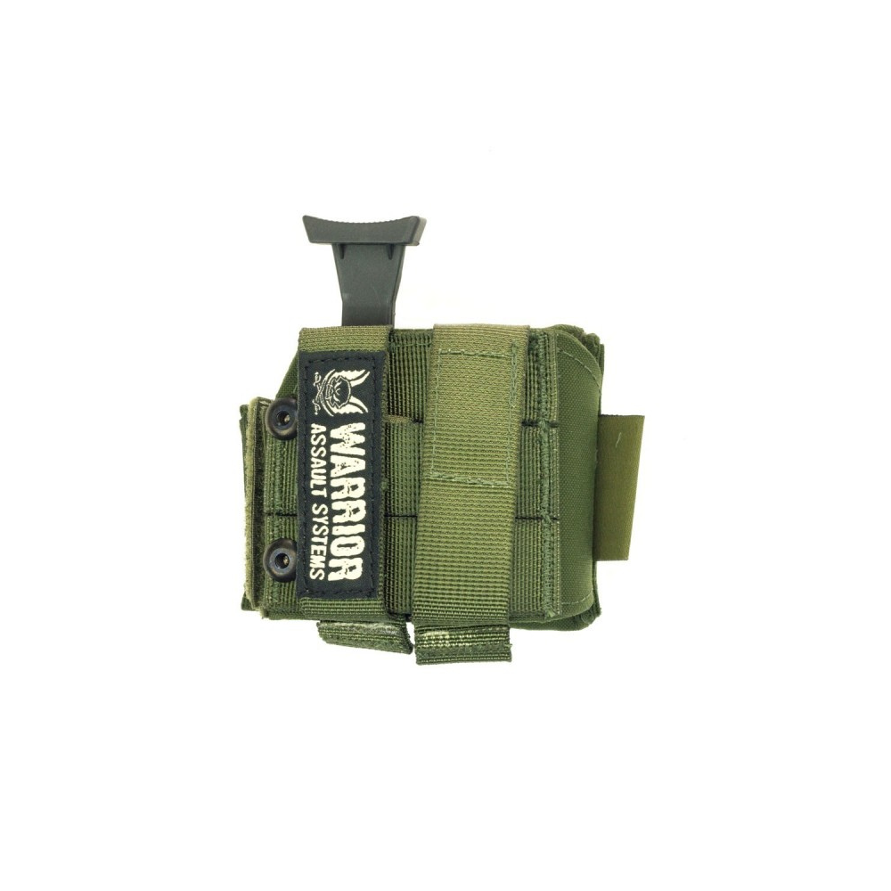 Holster universel gaucher en vert olive de Warrior Assault avec fermeture velcro et sangles MOLLE