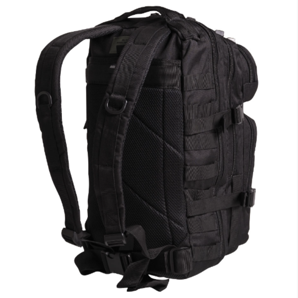 Sac à dos militaire US Assault 20L noir de Mil-Tec avec rembourrage en mousse EVA, divers compartiments et fixations Molle