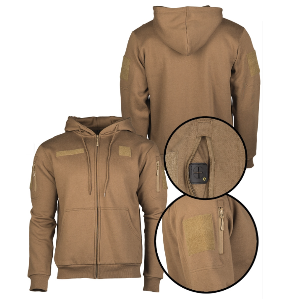 Veste tactique Mil-Tec en coton et polyester avec capuche, fermeture zippée, poches sur les bras et surface scratch pour patches