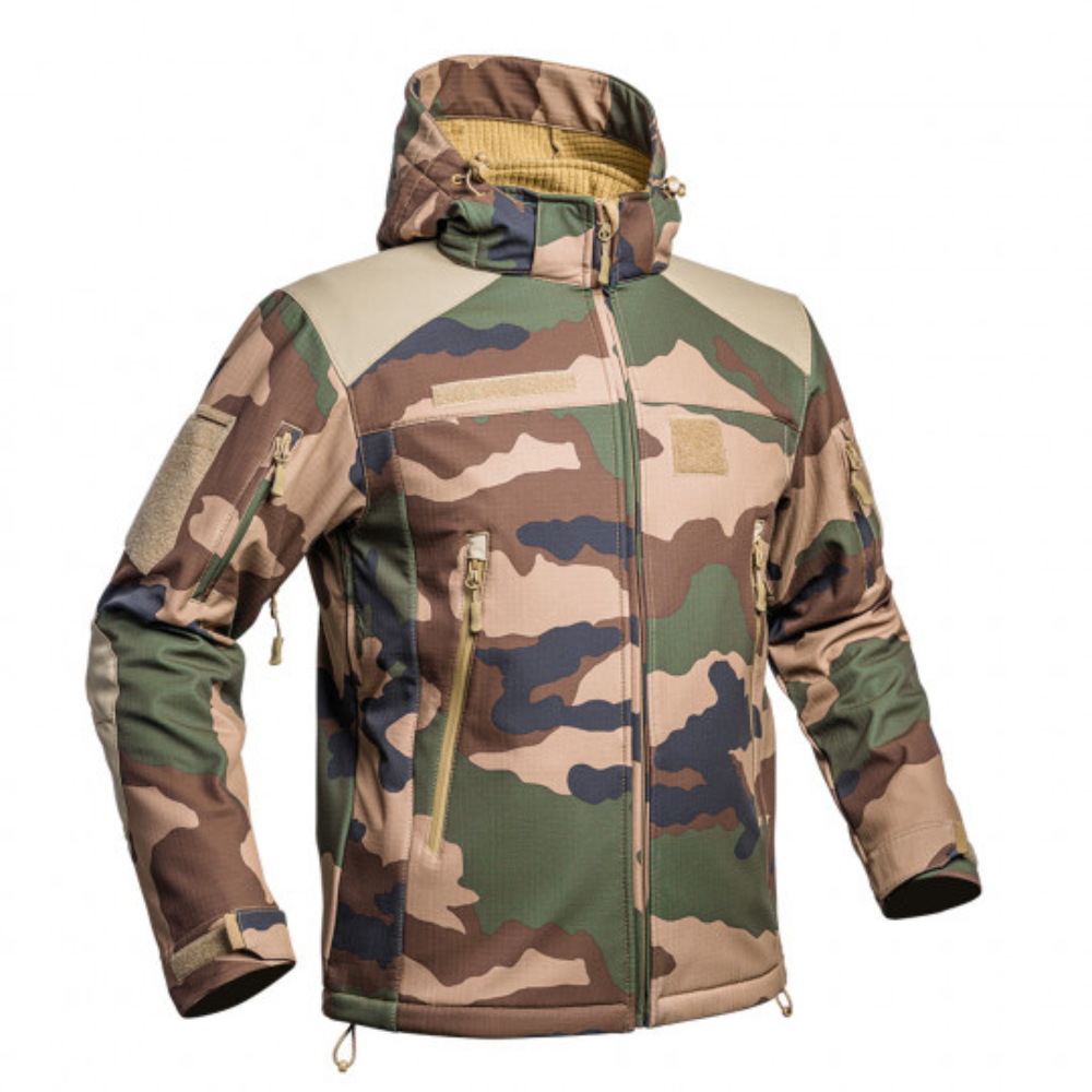 Veste militaire V2 Softshell Fighter CAM CE par A10 Equipment, résistante et technique avec doublure polaire et renforts en Cordura