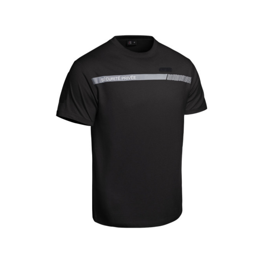 t-shirt noir SÉCU-ONE Sécurité Privée d'A10 Équipement avec marquage rétro-réfléchissant et velcros pour accessoires