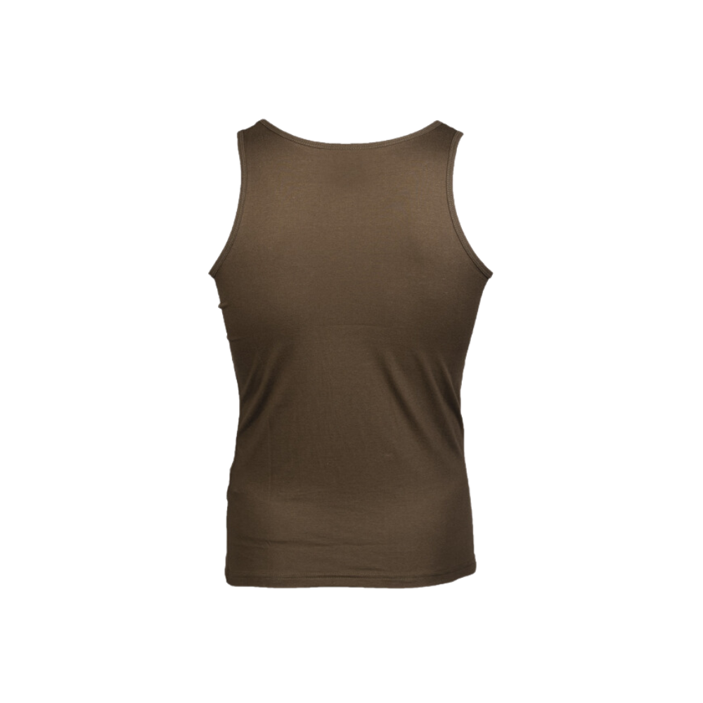 Alt tag: Débardeur vert olive Mil-Tec en coton, style Tank Top, adaptable selon le style désiré, peut être porté comme sous-vêtement ou seul en été, taille petit, laver à bas