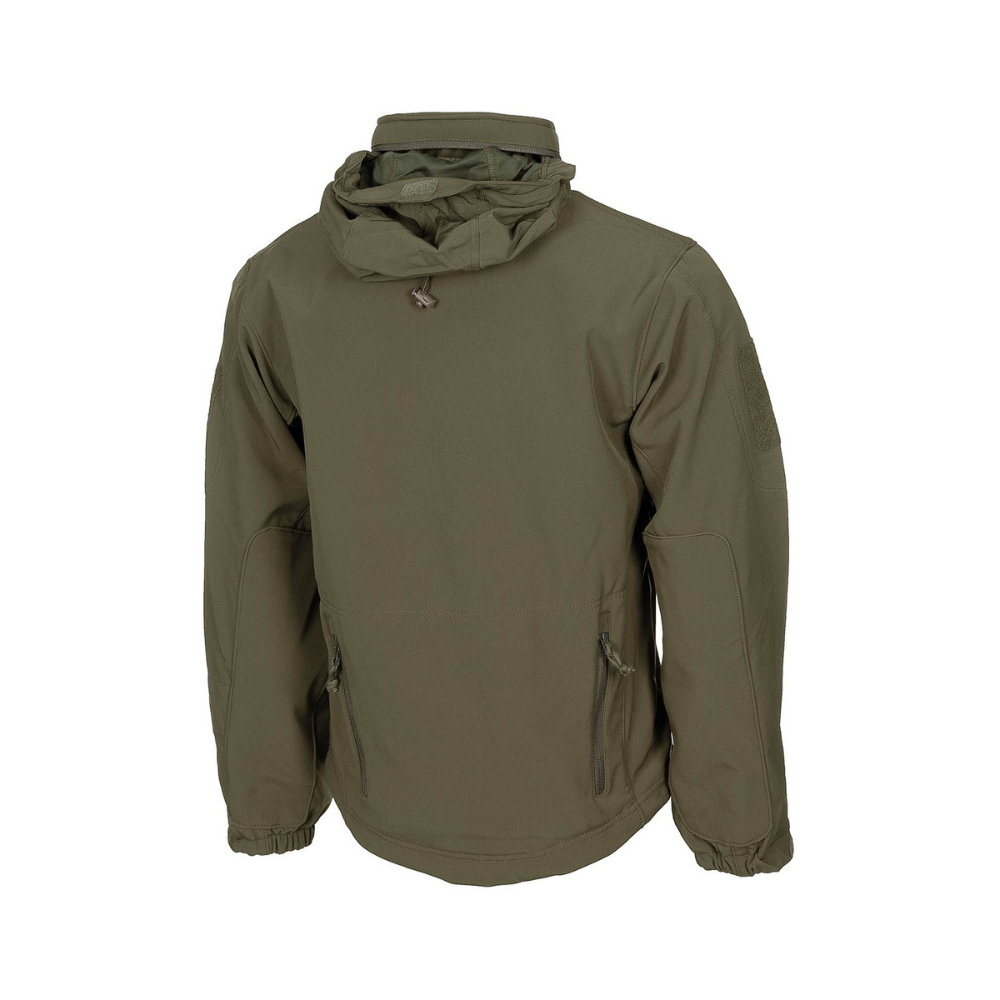 Veste Softshell 'Scorpion' vert olive haut de gamme avec enduit téflon, hydrofuge, oléofuge, antitache, coupe-vent et respirant par MFH