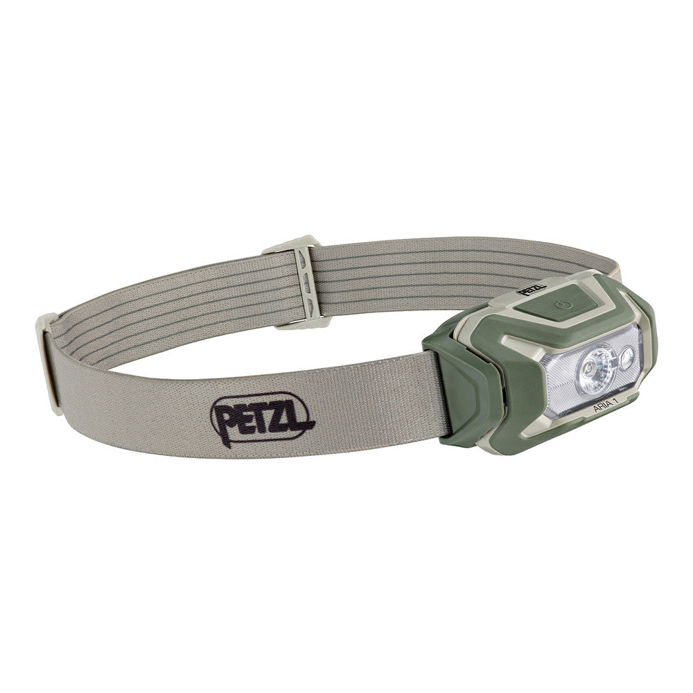 Petzl Aria 1 RGB 350 lampe frontale compacte avec quatre couleurs d'éclairage, adaptée pour la tête, le cou et les casques, et dotée d'une led rouge d'urgence visible jusqu