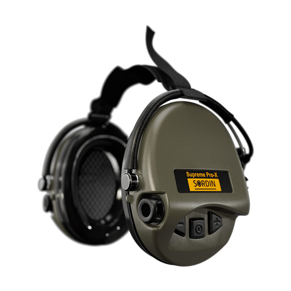 Image du casque anti-bruit Pro-X Supreme Serre-Nuque de Sordin, adapté au port sous un casque tactique et doté de deux microphones pour une excellente restitution des sons faibles.