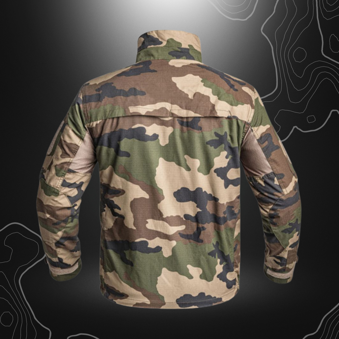 Veste de combat courte FIGHTER en camo CE par A10 EQUIPMENT, ergonomique et résistante avec multiples poches et traitements TEFLON et IR-PROTECT