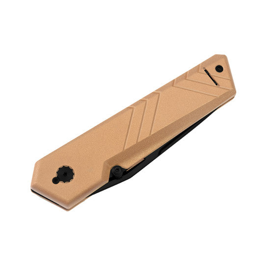 Unboxer Vengeur Tan, couteau pliant léger fabriqué en France par TB Outdoor avec lame en acier Nitrox et manche en polymère chargé de fibres de verre