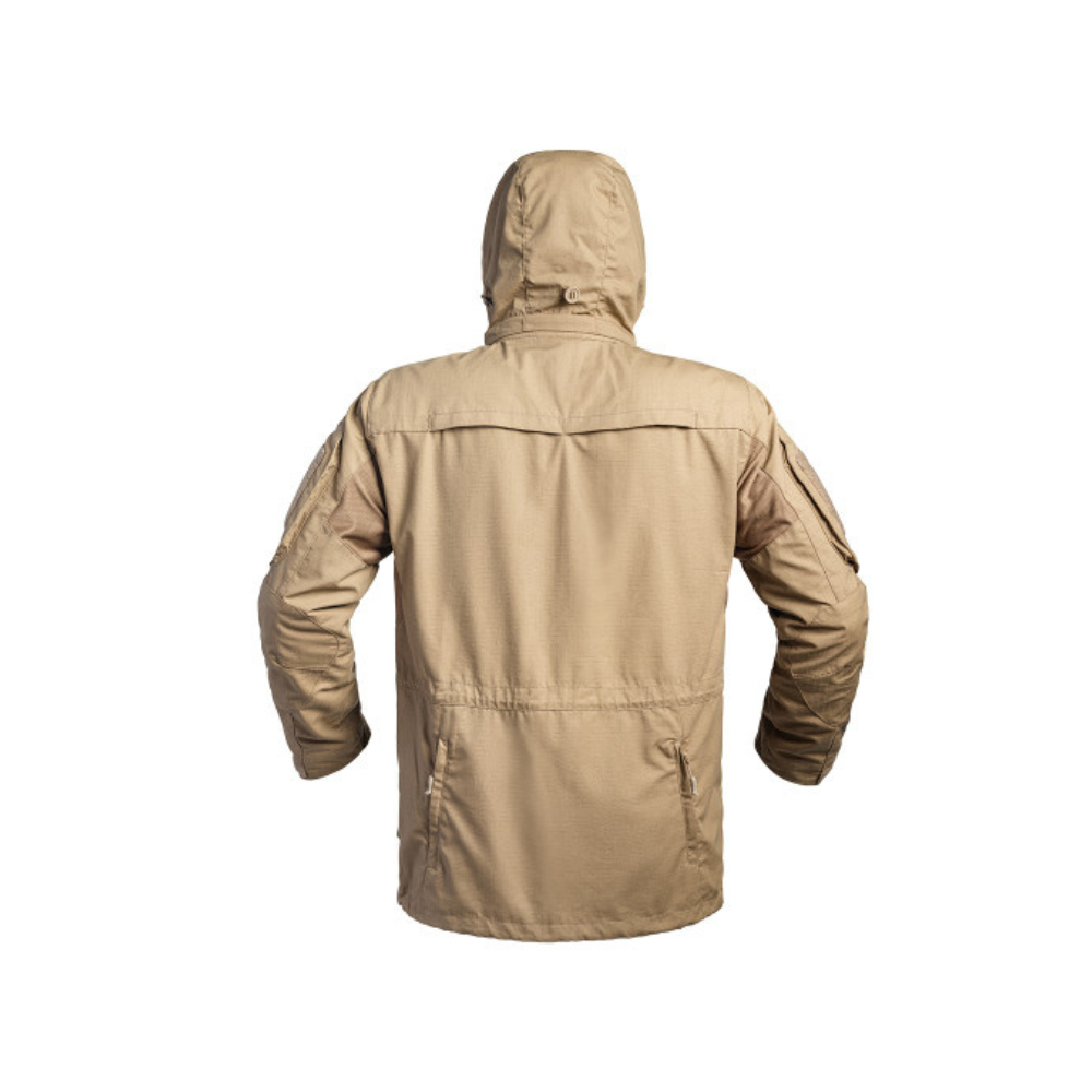 Veste longue Fighter de A10 Equipment, vêtement militaire résistant et ergonomique avec multiples poches et capuche amovible, en tissu Ripstop et double traitement TEFLON et IR-PROTECT