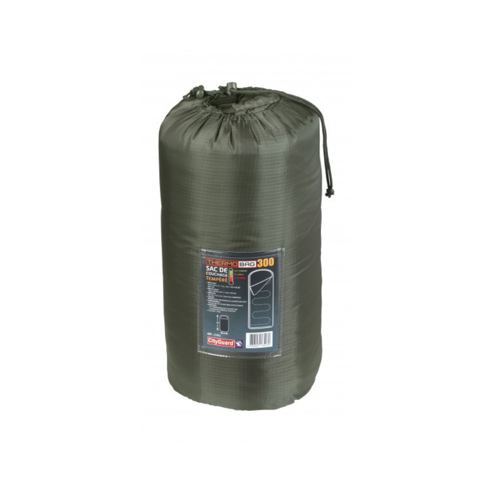 Sac de couchage Thermobag Tempéré 300 de Cityguard en polyamide déperlant et anti-tache, transformable en couverture, pour températures de -5°C à 12°C
