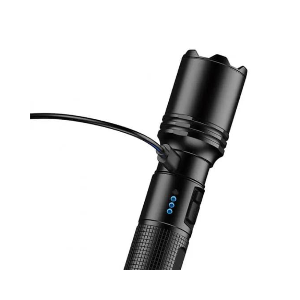 Rechargeable Klarus A1 Tactical Lamp in black with 1100 Lumens lighting power, resistant to corrosion, shock, and abrasion, and a battery life of up to 72 hours.