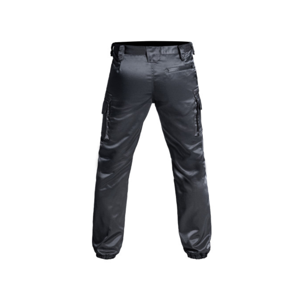 Pantalon noir antistatique V2 SÉCU-ONE avec bas élastique de A10 Equipment, résistant, ergonomique et fonctionnel pour les professionnels de la sécurité privée
