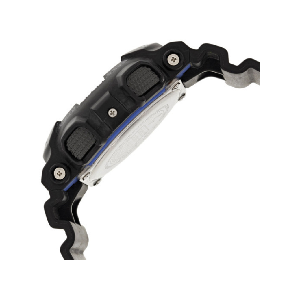 Montre G-Shock GA-100 noir/bleu de Casio avec boîtier et bracelet en résine, affichages LCD, alarmes quotidiennes et étanche jusqu'à 20 bars