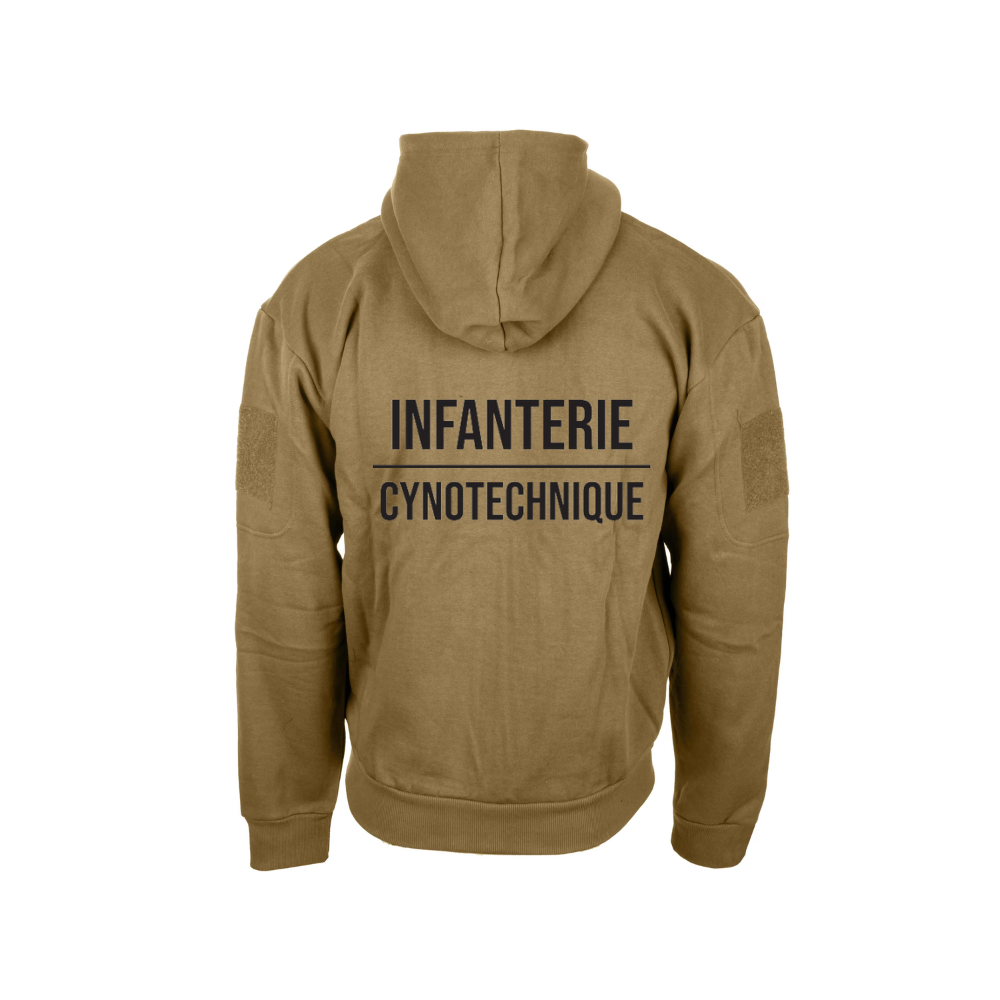 Sweat à capuche Infanterie Cynotechnique avec poches multiples et zones velcro pour patchs, réservé aux personnels de la défense