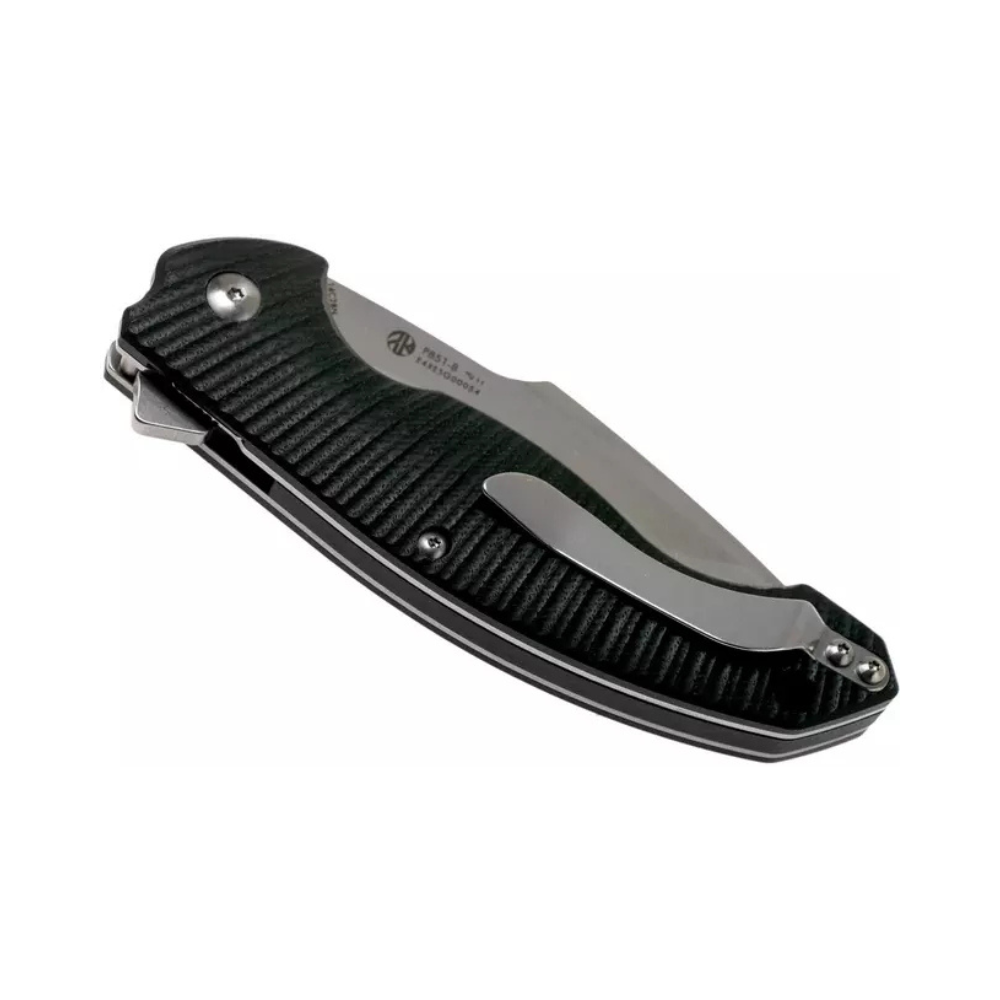 Couteau pliant noir Ruike P851B avec lame en acier inoxydable 14C28N, manche en G10, système de sécurité Thumb Up et finition brossée