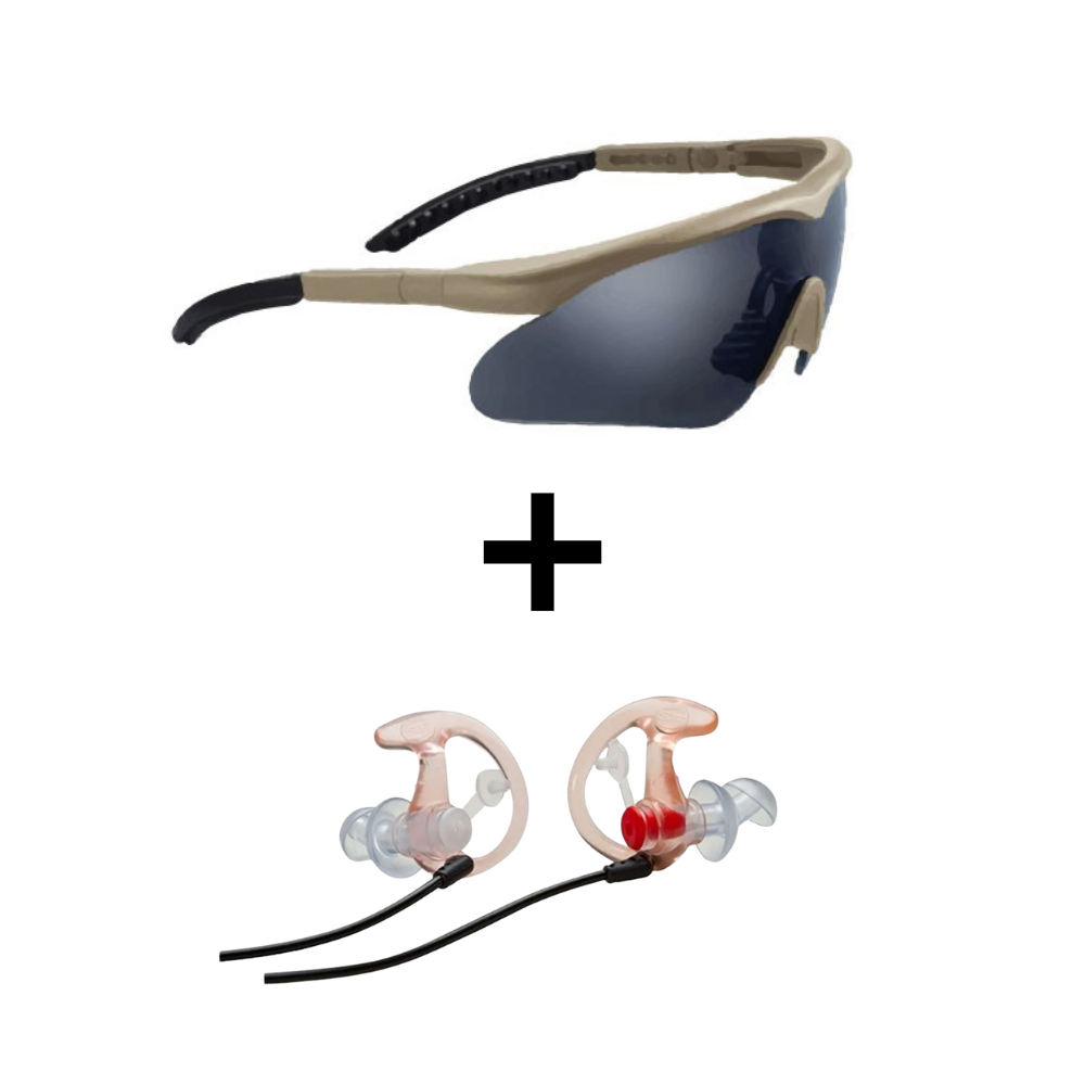 Pack de protection individuelle de tir 2.0 incluant des lunettes balistiques Raptor et un casque anti-bruit Pro-X Supreme