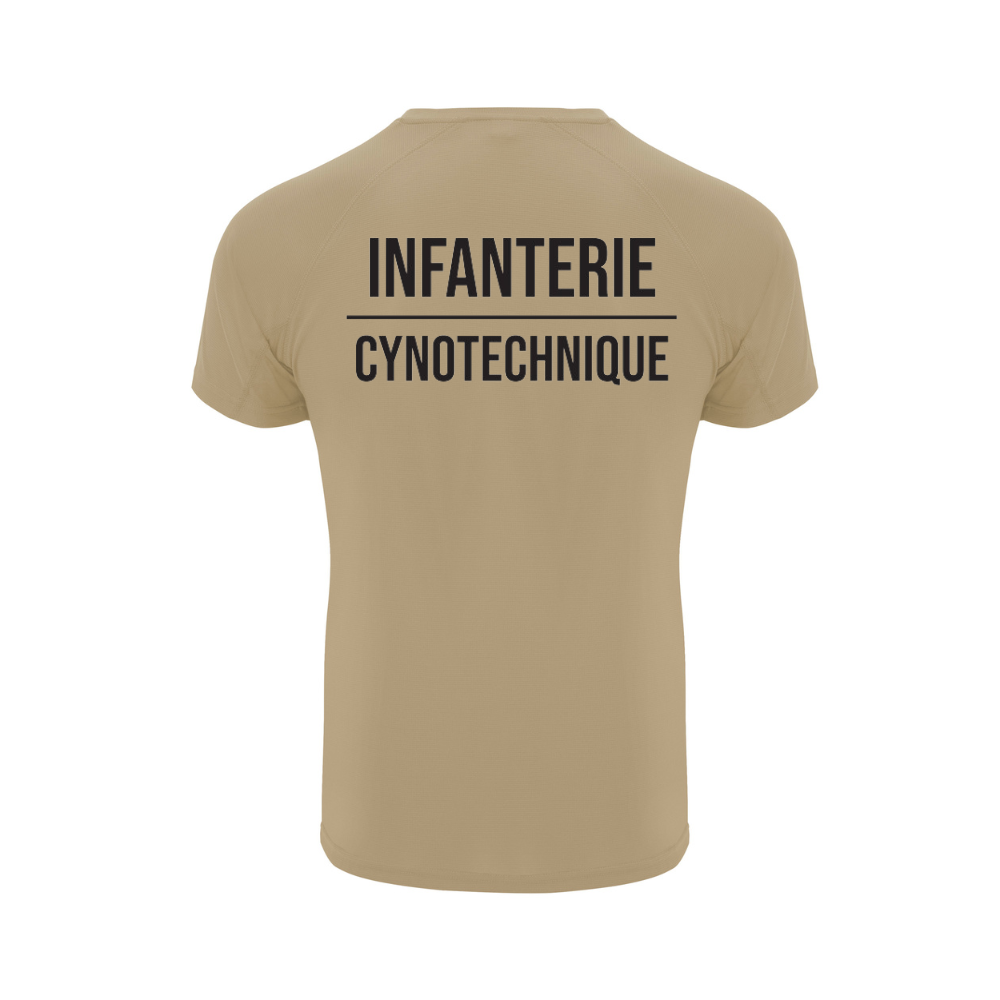 T-shirt infanterie cynotechnique en tissu respirant avec protection UV, disponible en vert et désert