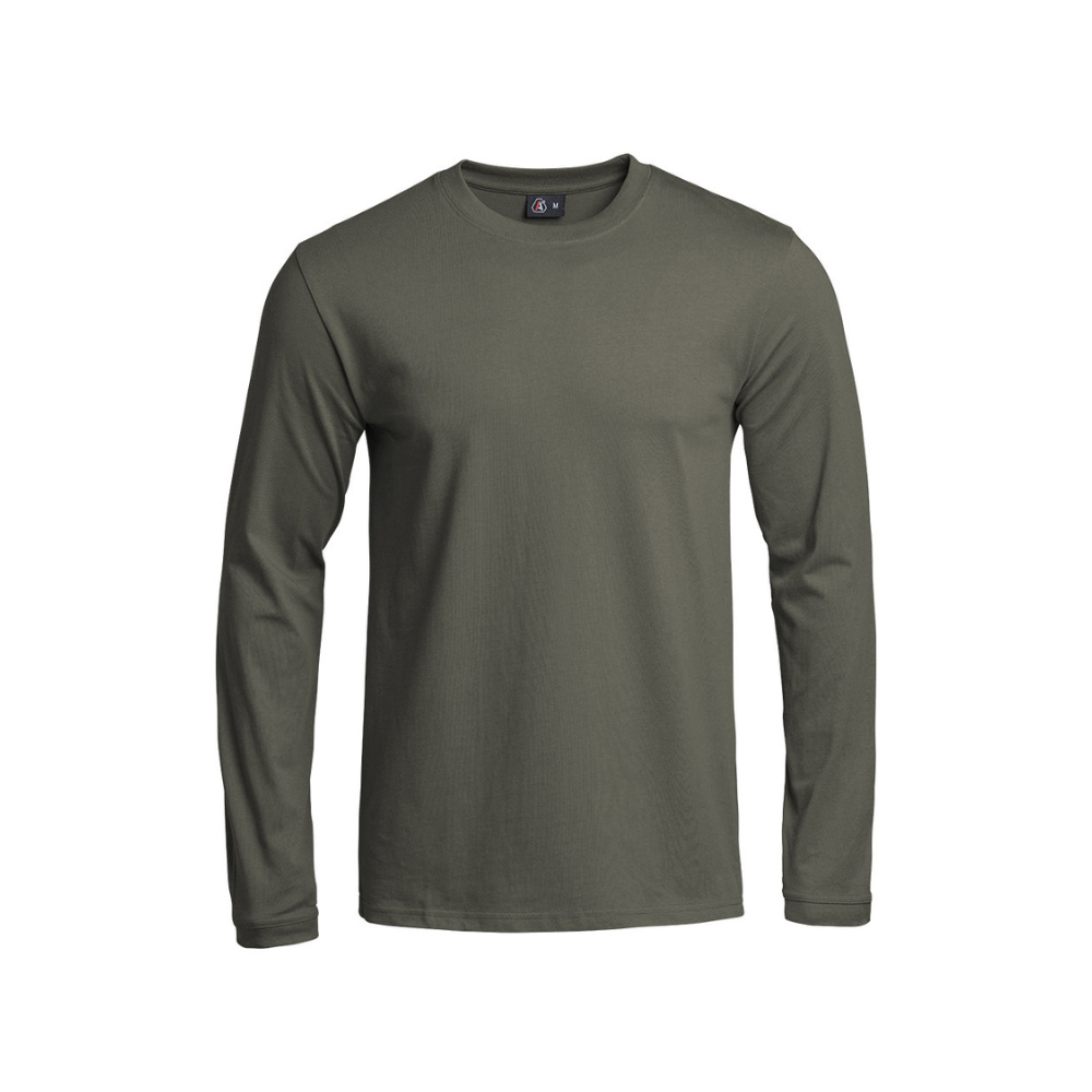 Mannequin portant un T-shirt Strong en coton à manches longues de couleur tan, disponible en tailles XS à 3XL, de A10 Equipment