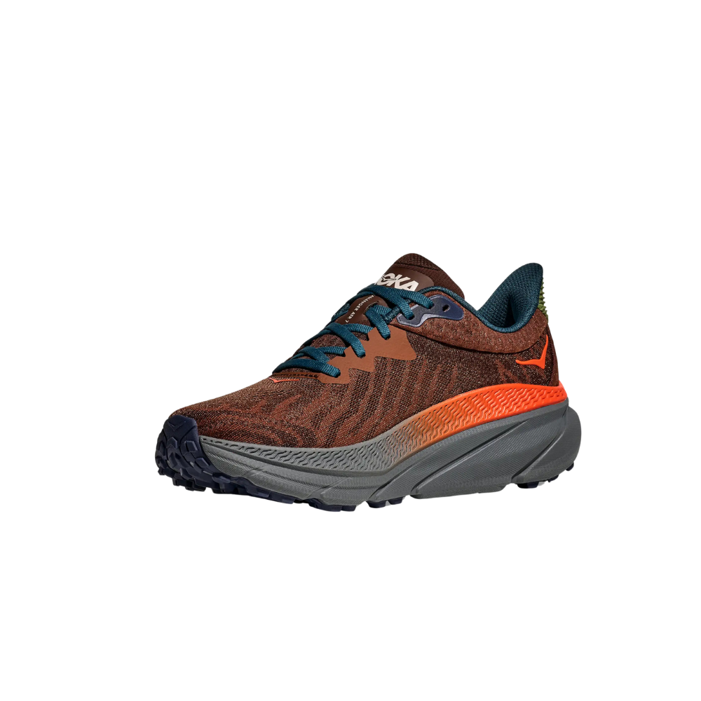 Chaussure de running pour homme Hoka Challenger ATR 7, conçue pour la route et le trail, avec une tige en mesh et une semelle extérieure pour une meilleure adhérence.