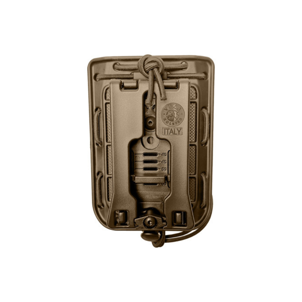 Porte-radio BOUNGY 8BL19 de VEGA-HOLSTER en polymère, compatible avec toutes les radios, livré avec fixation ceinture et passant M.O.L.L.E 8K87, disponible en tan