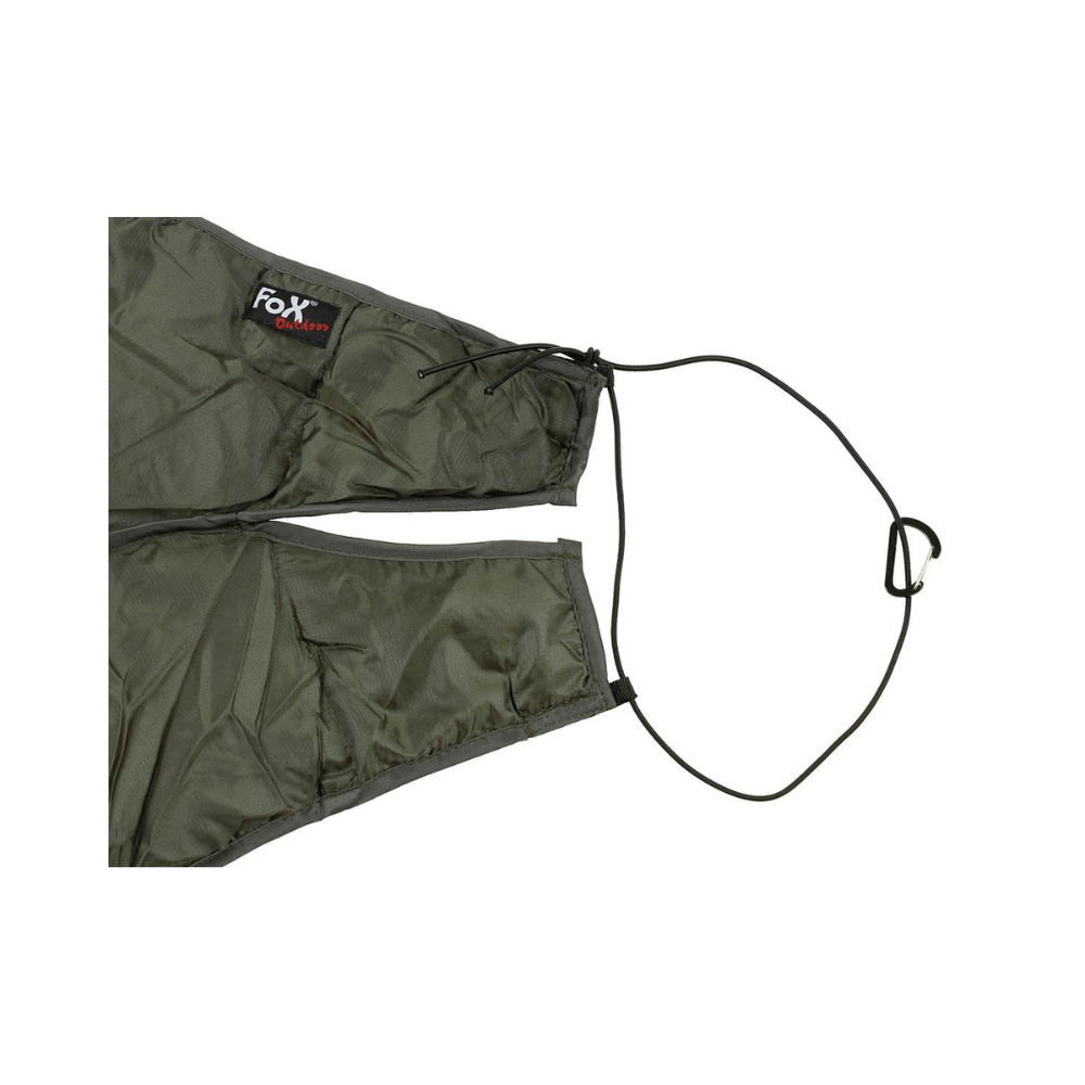 Hamac Underquilt vert olive MFH avec moustiquaire, fond en toile indéchirable, cordes de fixation réglables, anneaux métalliques robustes et fermeture éclair à double sens