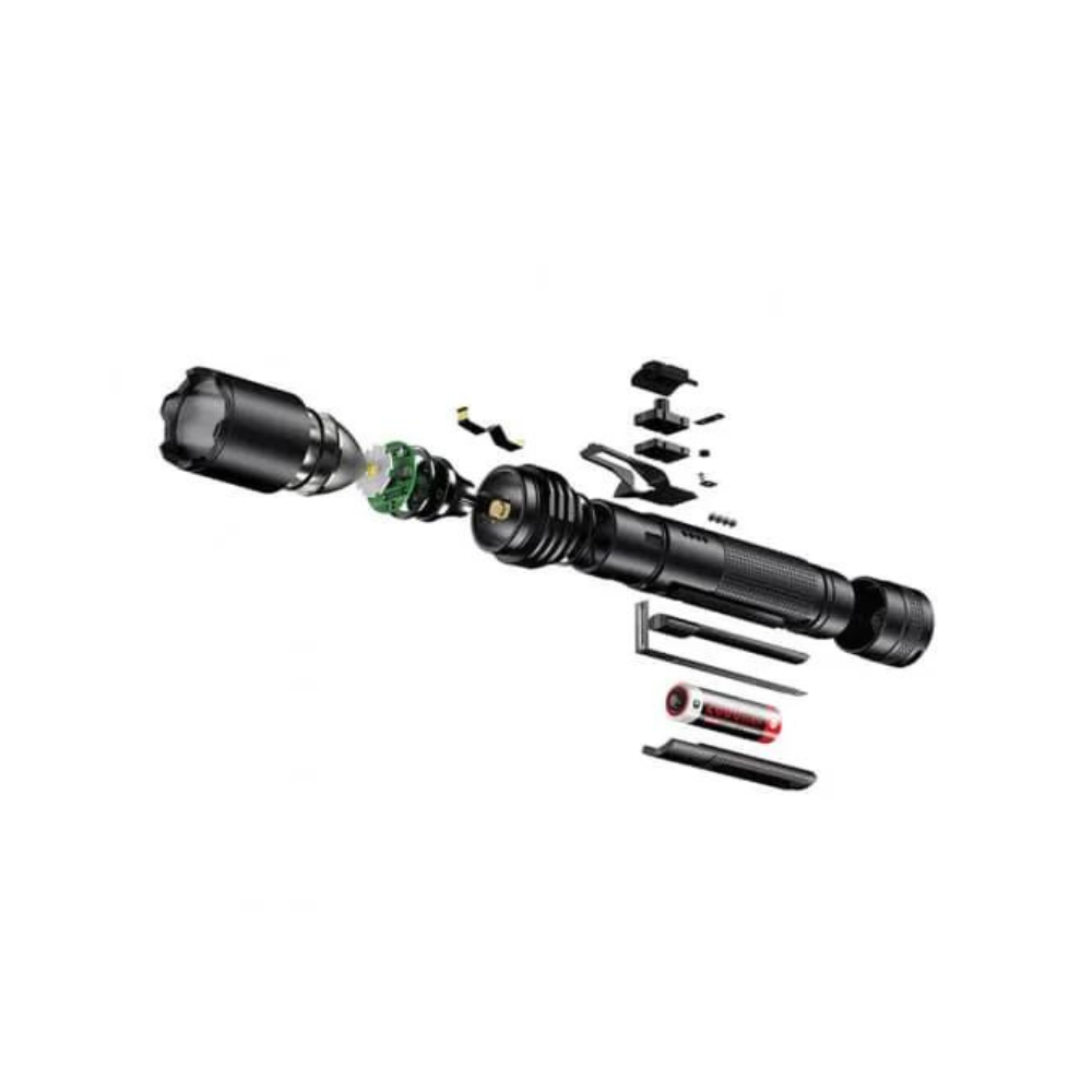 Klarus A1 1100 Lumens rechargeable tactical lamp in black with high performance LED, durable aluminium body and long battery life.