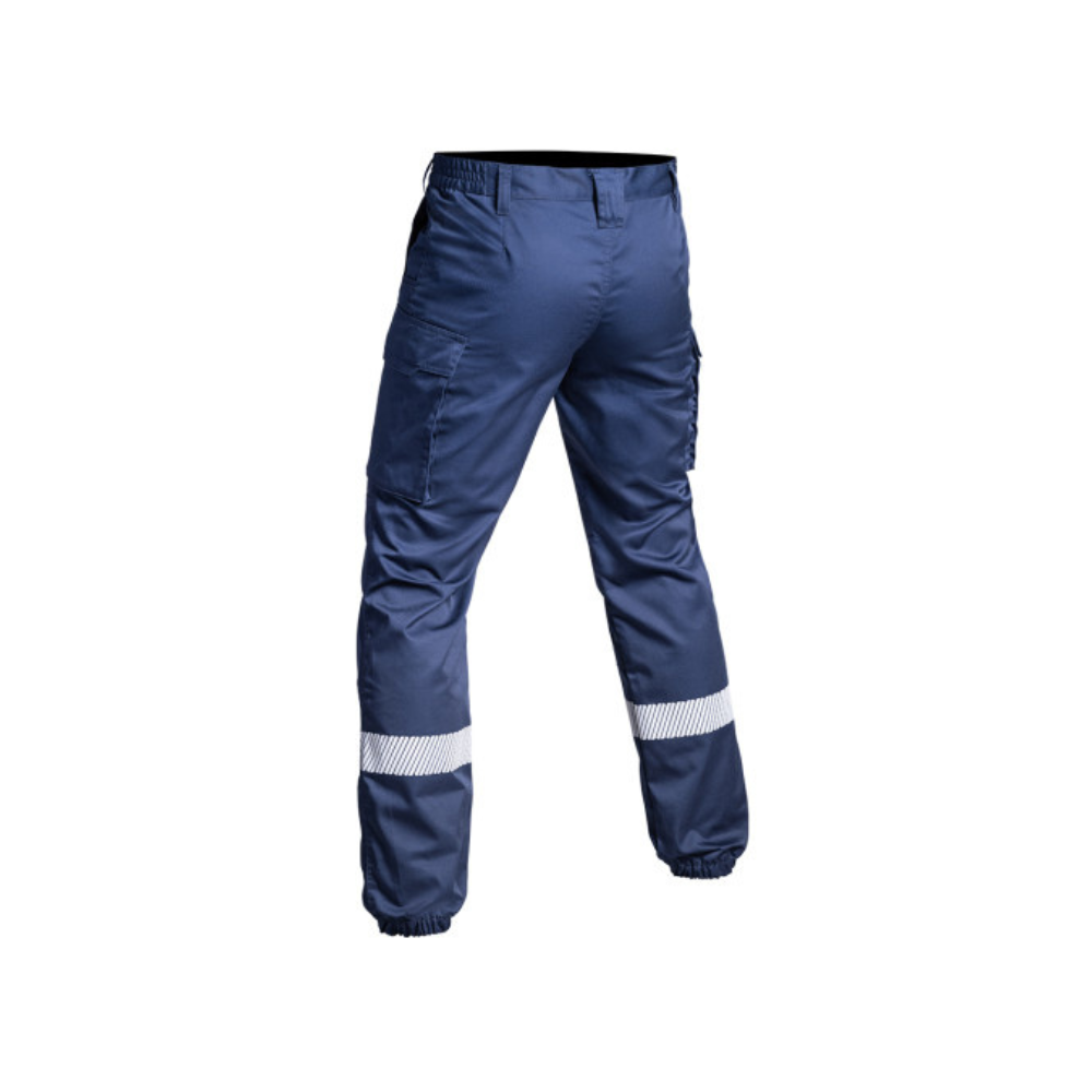 Pantalon SÉCU-ONE bleu marine à bas élastiqué avec bandes rétro-réfléchissantes HV-TAPE d'A10 Equipment pour la sécurité privée