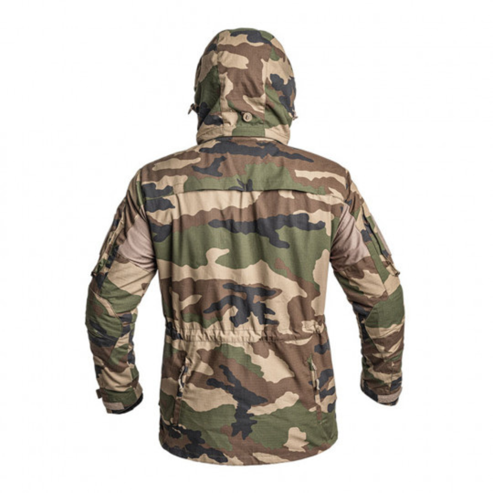 Veste de combat longue FIGHTER en tissu Ripstop, camouflage, avec capuche amovible et nombreuses poches, par A10 EQUIPMENT