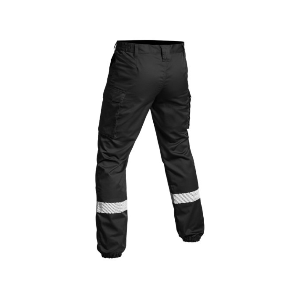 Pantalon SÉCU-ONE noir avec bas élastique et bandes réfléchissantes HV-TAPE d'A10 Equipment pour la sécurité privée