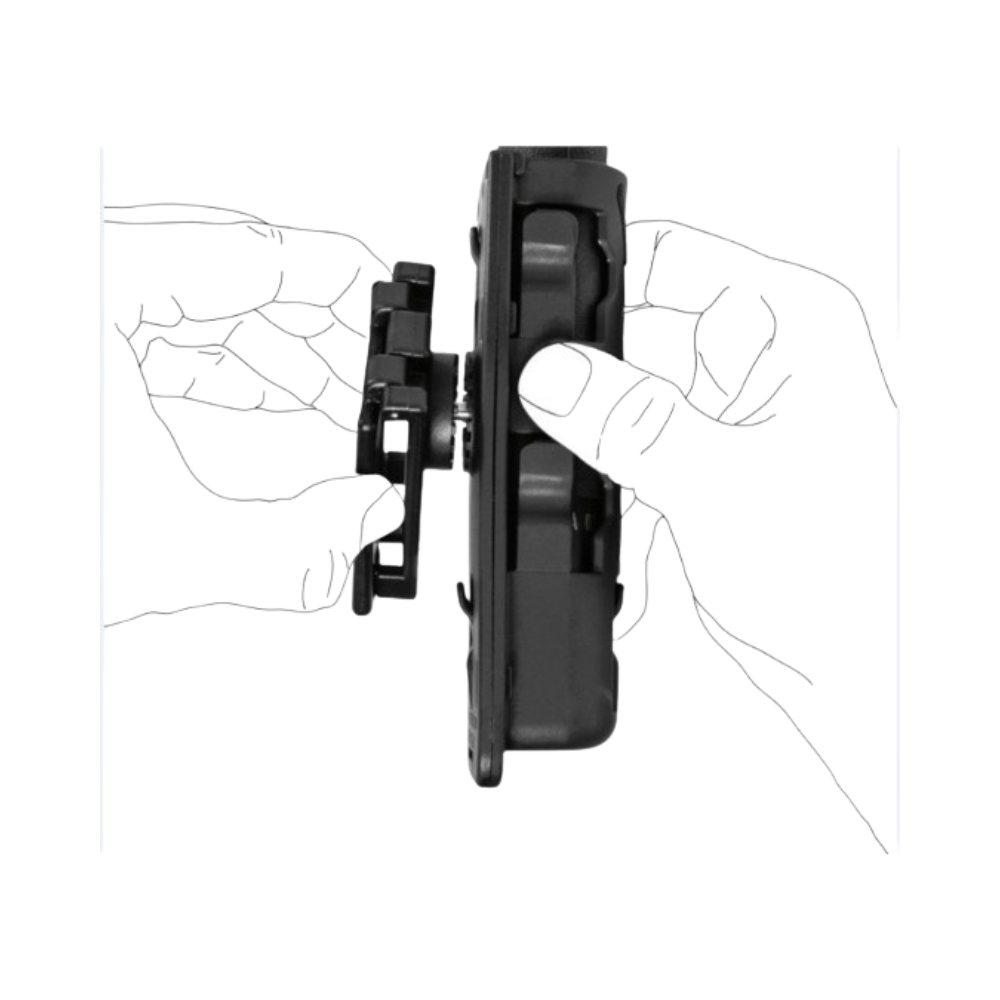 Porte-bâton rotatif 8VP60 avec fixation pour ceinture/ceinturon de VEGA, compatible avec bâtons télescopiques, adaptable sur système M.O.L.L.E, disponible en noir, tan